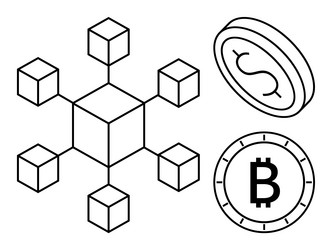 blockchain network connected with bitcoin vector image