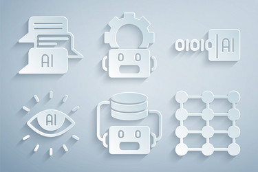 set artificial intelligence robot binary code ai vector image