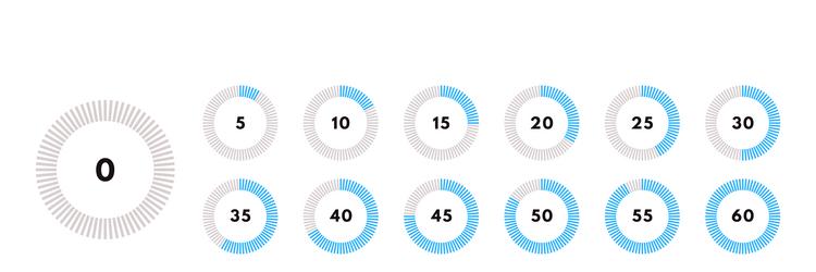 set of blue circular progress bar timer icon vector