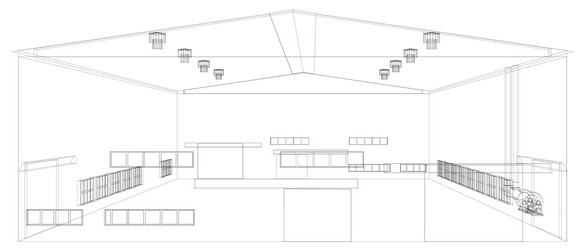 wire-frame industrial building vector