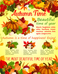 Autumn Forest Poster - Fall Leaves & Mushrooms Vector Image