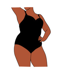 Curvy black woman colored line art drawing Vector Image