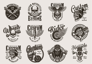 Vintage Motorcycle Badges - Skull & Chrome Vector Image
