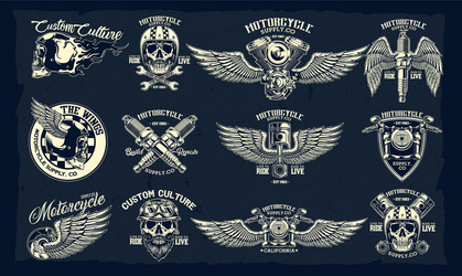 Classic Motorcycle Emblems & Motifs Vector Image