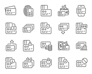 Credit card line icons non-cash payment withdraw vector