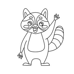 Raccoon character black and white coloring book vector