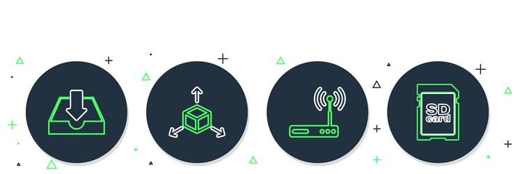 set line isometric cube router and wi-fi shit vector image