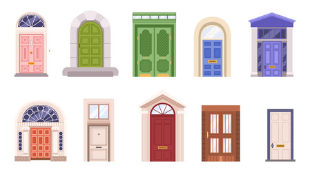 Vintage doors isolated set countryside cottage vector