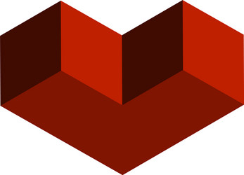 isometric red heart symbol cube shape 3d view vector