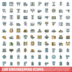 100 engineering icons set color line style vector