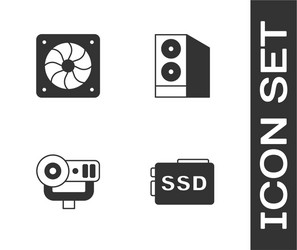 Set ssd card computer cooler web camera and case vector