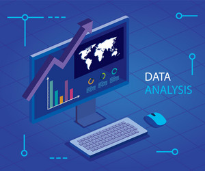 analysis data with computer and infographic vector image