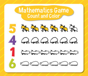 mathematics game count and color worksheet vector image