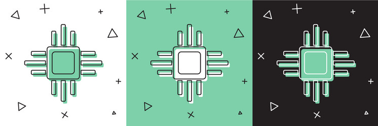 set computer processor with microcircuits cpu icon vector image