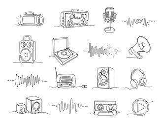 continuous one line sound linear vector image