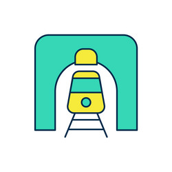 Filled outline train in railway tunnel icon vector