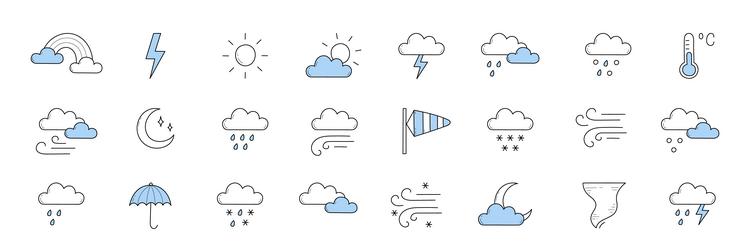 Meteorology icons weather forecast signs vector