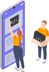 mobile coding isometric composition vector image