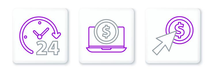 set line cursor and coin clock 24 hours vector image
