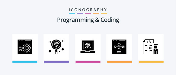 programming and coding glyph 5 icon pack vector