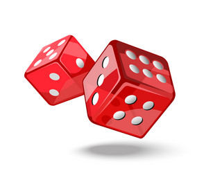 Red game dice in flight vector