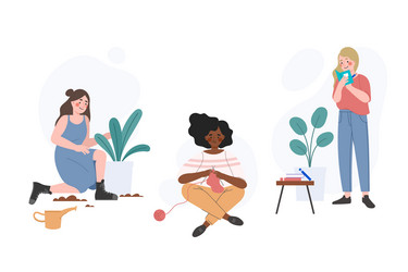 hand drawn different people practicing hobby set vector image