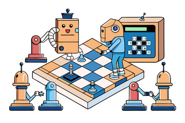 machine learning chess strategy with robot vector image