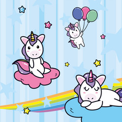 Unicorns horses cartoons with clouds rainbow vector