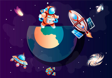 astronaut in a spacesuit standing on planet vector image