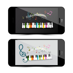 Music application with piano keyboard and notes vector