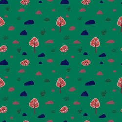 seamless pattern trees and stones on green vector image