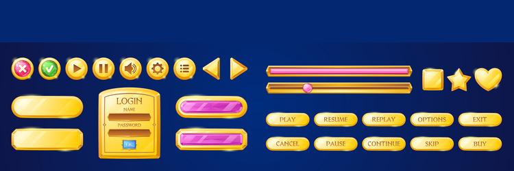 set of golden buttons for user interface design vector