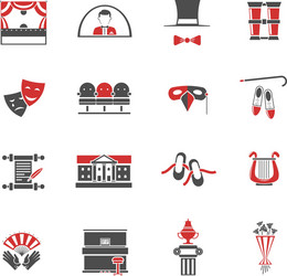 theatre red black icons set vector