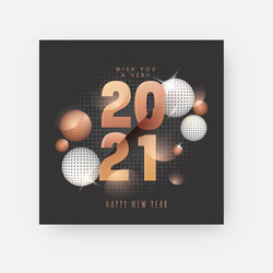 gradient 2021 number with 3d spheres and lights vector image