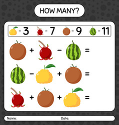 how many counting game with fruit worksheet vector image