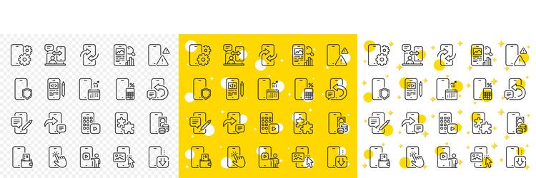 Mobile apps line icons smartphone device phone vector