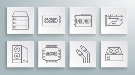 set line case of computer ssd card processor vector image