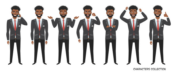 Black african american business man set vector