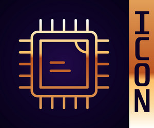 gold line computer processor with microcircuits vector image