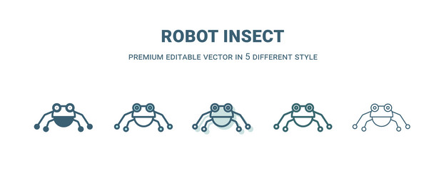 robot insect icon in 5 different style outline vector image