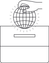 Silhouette front view hand with flat globe earth vector