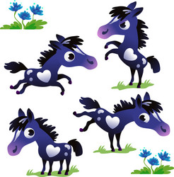 Black Pony Set - Diverse Poses Vector Image