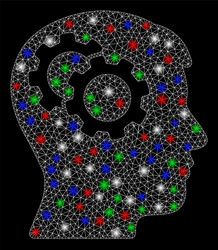 bright mesh 2d intellect gears with light spots vector image
