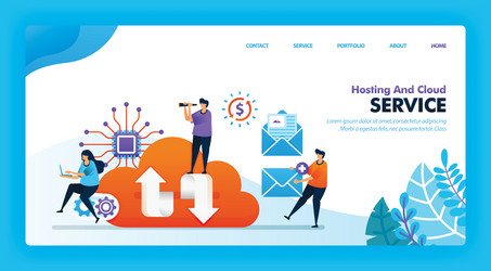landing page design of hosting and cloud easy vector image