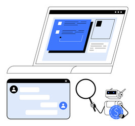 robot analyzing digital content on laptop vector image