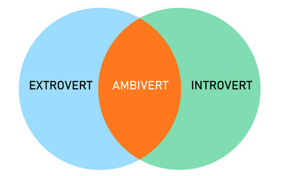 extrovert introvert ambivert intersection diagram vector image