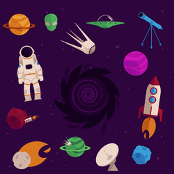 flat space cosmos objects icon set vector