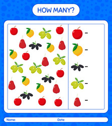 how many counting game with fruit worksheet vector image