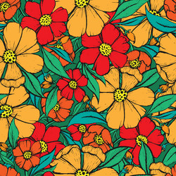 Pattern colorful flower with outline and color vector