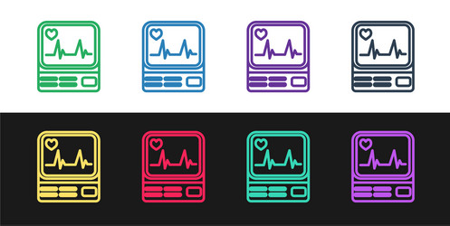 set line computer monitor with cardiogram icon vector image